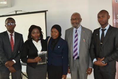 2017 WINNERS: Kazeem Folarin (also won ‘Best Chief Speaker’ award), Temiwunmi Akinmuleya, Khadeejah Babalola and Aliu Raji in a group photograph with the patron, Sir Ifeanyi Atueyi