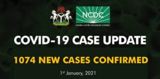 Nigeria on the first day of 2021 recorded five more deaths from COVID-19 and 1074 new infections, making total cases confirmed to be 88587.